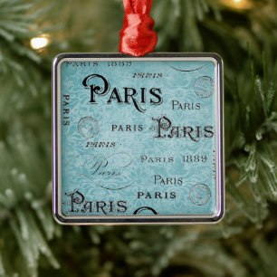 Paris   Blauer Damast Silbernes Ornament