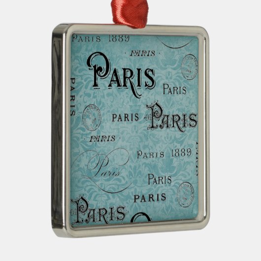 Paris | Blauer Damast Silbernes Ornament (Rechts)