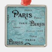 Paris | Blauer Damast Silbernes Ornament (Vorne)