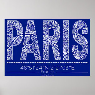 Paris Blaupausen-Typografie-Kartenposter – Horizon Poster