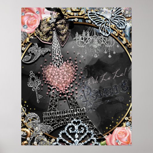 Paris Bling Glamour Sparkle Frankreich Girls Poste Poster (Vorne)