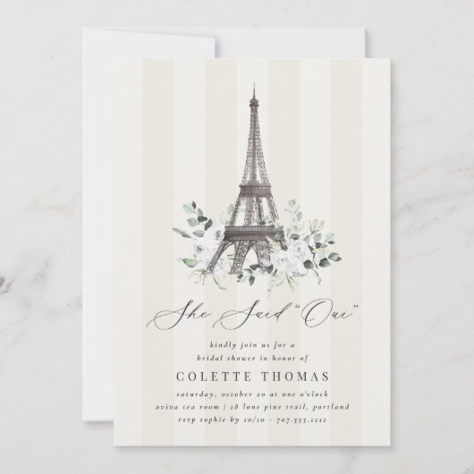 Paris Bloom | Eiffelturm QR Code Brautparty Einladung (Vorderseite)