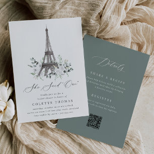 Paris Bloom   Eiffelturm QR Code Brautparty Einladung