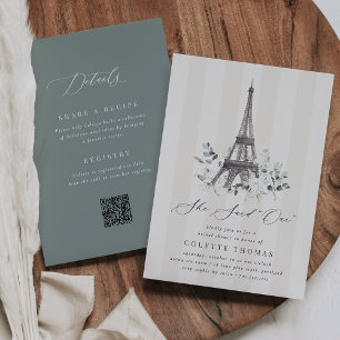 Paris Bloom   Eiffelturm QR Code Brautparty Einladung