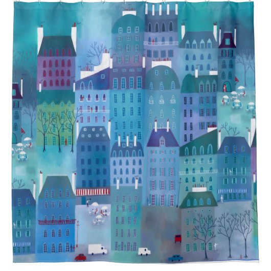 Paris Blue Duschvorhang (Vorderseite)