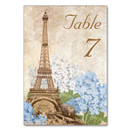 Paris Blue Hydrangea Vintag Romantic Table Card Tischnummer
