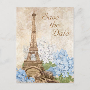 Paris Blue Hydrangea Vintag Save the Date Card Ankündigungspostkarte