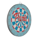 PARIS Blue White und Red bearbeiteter Text Retro Dartscheibe (Vorderseite Links)