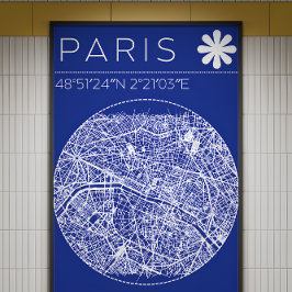 Paris Blueprint Map Poster Circular City Wall Art