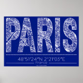 Paris Blueprint Typography Map Poster – Horizontal (Vorne)