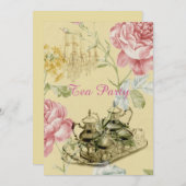 Paris Blumenquelle Brautparty Tee Party Einladung (Vorne/Hinten)