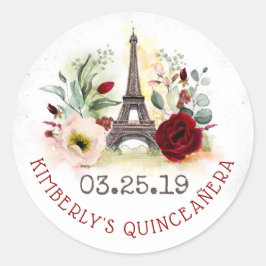 Paris Blush und Burgund Blumenquinceanera Runder Aufkleber