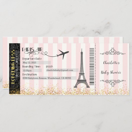 Paris Boarding Pass Einladung, Baby, Bridal Einladung (Vorne/Hinten)