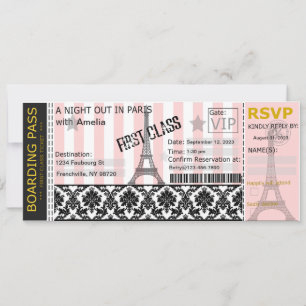 Paris-Boarding-Pass-Einladung, Hochzeit, Geburtsta Einladung