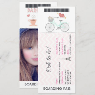 Paris Boarding Pass Geburtstag Foto Einladung