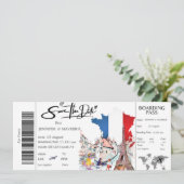 Paris Boarding Pass Save the Date Ticket Einladung (Stehend Vorderseite)