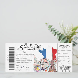 Paris Boarding Pass Save the Date Ticket Einladung