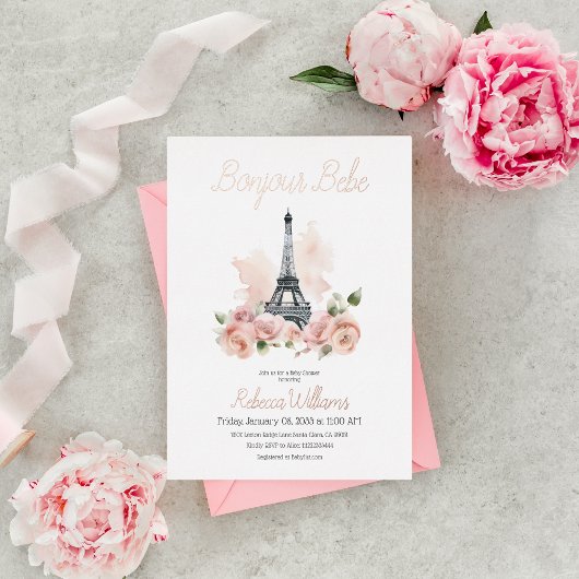 Paris Bonjour Bebe Parisian Floral Baby Shower Folieneinladung
