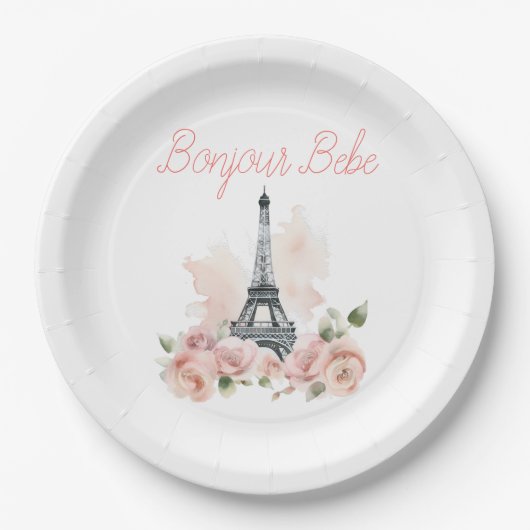Paris Bonjour Bebe Parisian Floral Baby Shower Pappteller (Vorderseite)