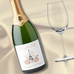 Paris Bonjour Bebe Parisian Floral Baby Shower Schaumweinetikett