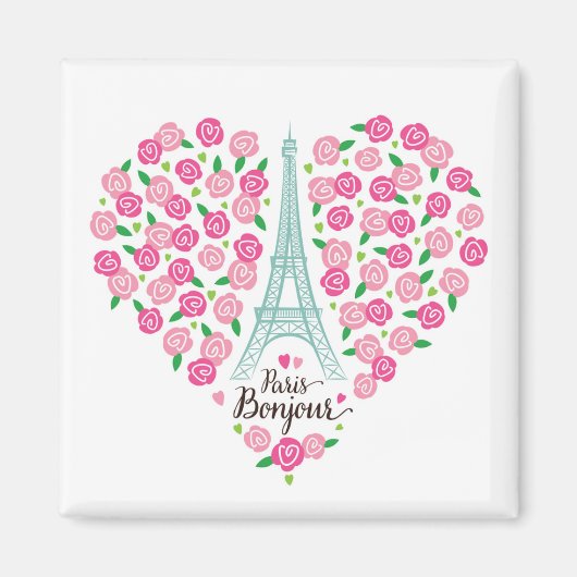 Paris Bonjour | Blumenherz Magnet (Vorne)