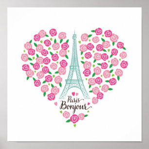 Paris Bonjour Blumenherz Poster