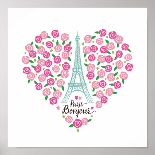 Paris Bonjour | Blumenherz Poster (Vorne)