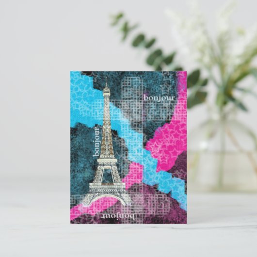 Paris Bonjour Postkarte (Stehend Vorderseite)
