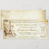 Paris Bordkartentickets zum Speichern des Datums Save The Date (Vorne/Hinten)