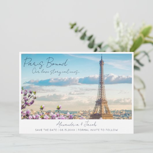 Paris-Bound-Frankreich-Hochzeit in Urlaubsort Save The Date (Stehend Vorderseite)