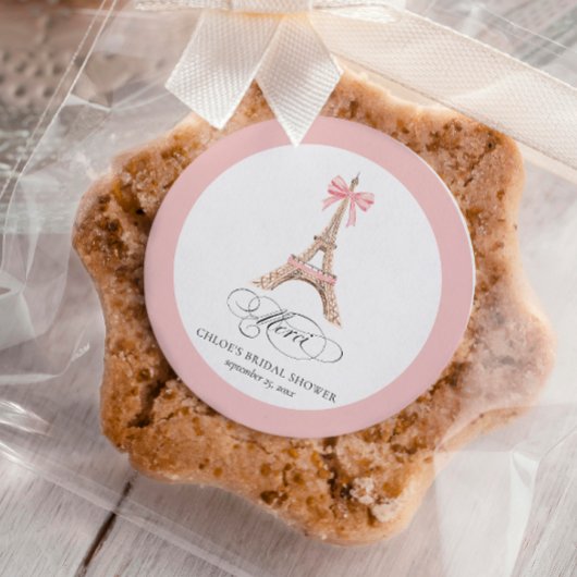 Paris Bow Eiffel Tower Merci Dank BRAUTPARTY Runder Aufkleber