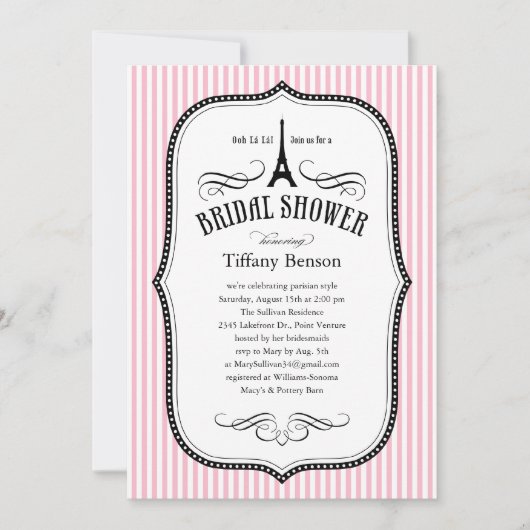 Paris Bridal Dusche Einladungen (Vorderseite)