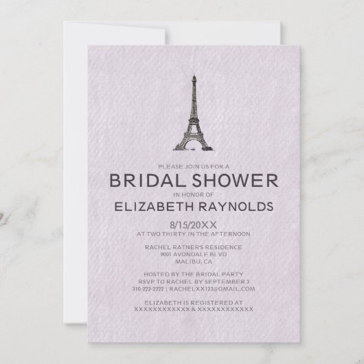 Paris Bridal Dusche Einladungen (Vorderseite)