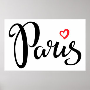 Paris Brush Lettering With Heart Poster