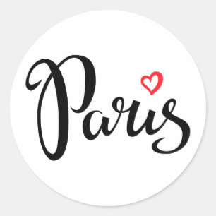Paris Brush Letters with Heart Runder Aufkleber
