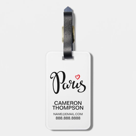 Paris-Bürsten-Beschriftung mit Herzen Gepäckanhänger (Rückseite vertikal)