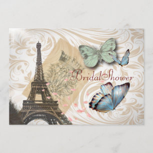 Paris Butterfly elegantes Vintages Brautparty Einladung