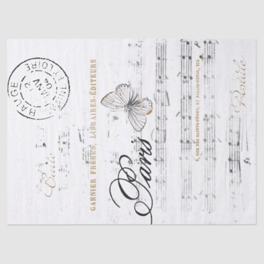 Paris Butterfly Music Gold Postmark Französisch Vi Seidenpapier (Vorderseite)