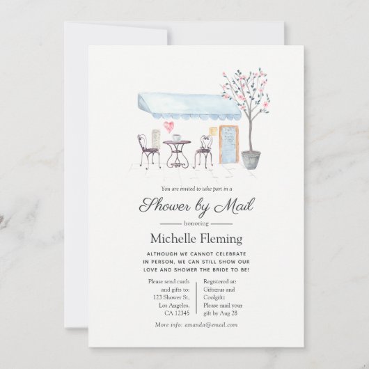 Paris Café Baby oder Brautparty per Mail Einladung (Vorderseite)