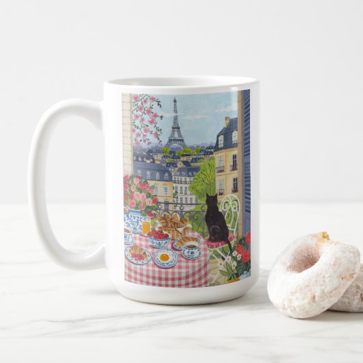 Paris Café Illustration Eiffel Tower Coffee Kaffeetasse (Mit Donut)