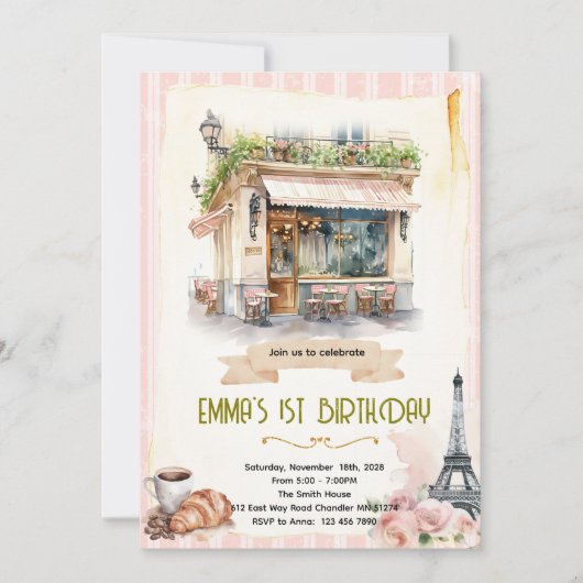 Paris cafe party invitation einladung (Vorderseite)