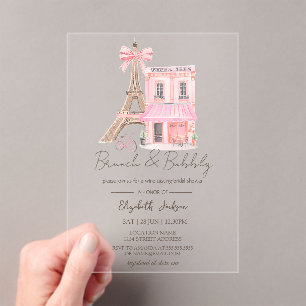 Paris Café Rosa gestreifter Brunch und Bubbly Acryleinladungen