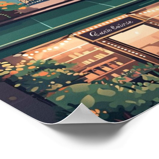 Paris Café Scene Poster - Charming Flat Vector (Ecke)