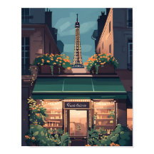 Paris Café Scene Poster - Charming Flat Vector