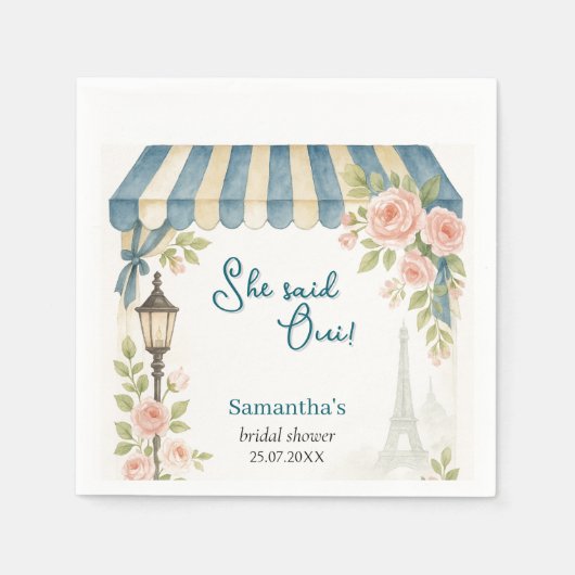 Paris Cafe She Said Oui Brautparty Serviette (Vorderseite)