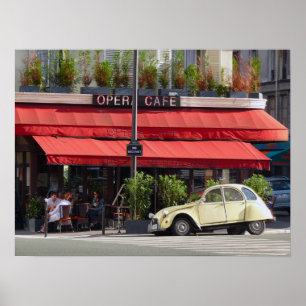 Paris Café und altes Citroën-Auto Poster