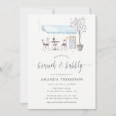 Paris Café Watercolor Brunch und Bubbly Einladung (Vorderseite)