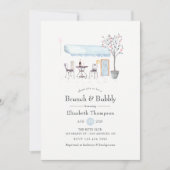 Paris Café Watercolor Brunch und Bubbly Einladung (Vorderseite)