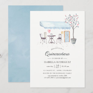 Paris Café Watercolor Quinceñera Einladung