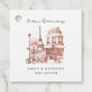 Paris Café Watercolor Script Baby Shower Merci Geschenkanhänger